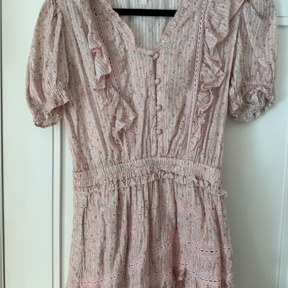 LoveShackFancy Blush Floral Ruffle Blouse